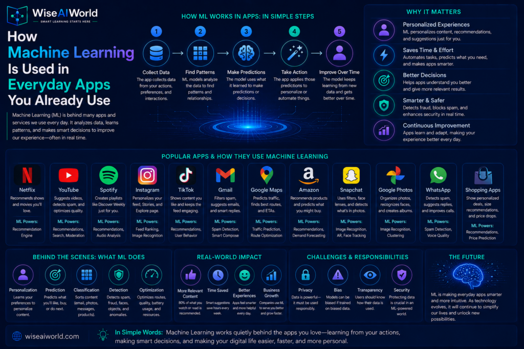 Machine learning used in everyday apps like Netflix Spotify Gmail and Google Maps